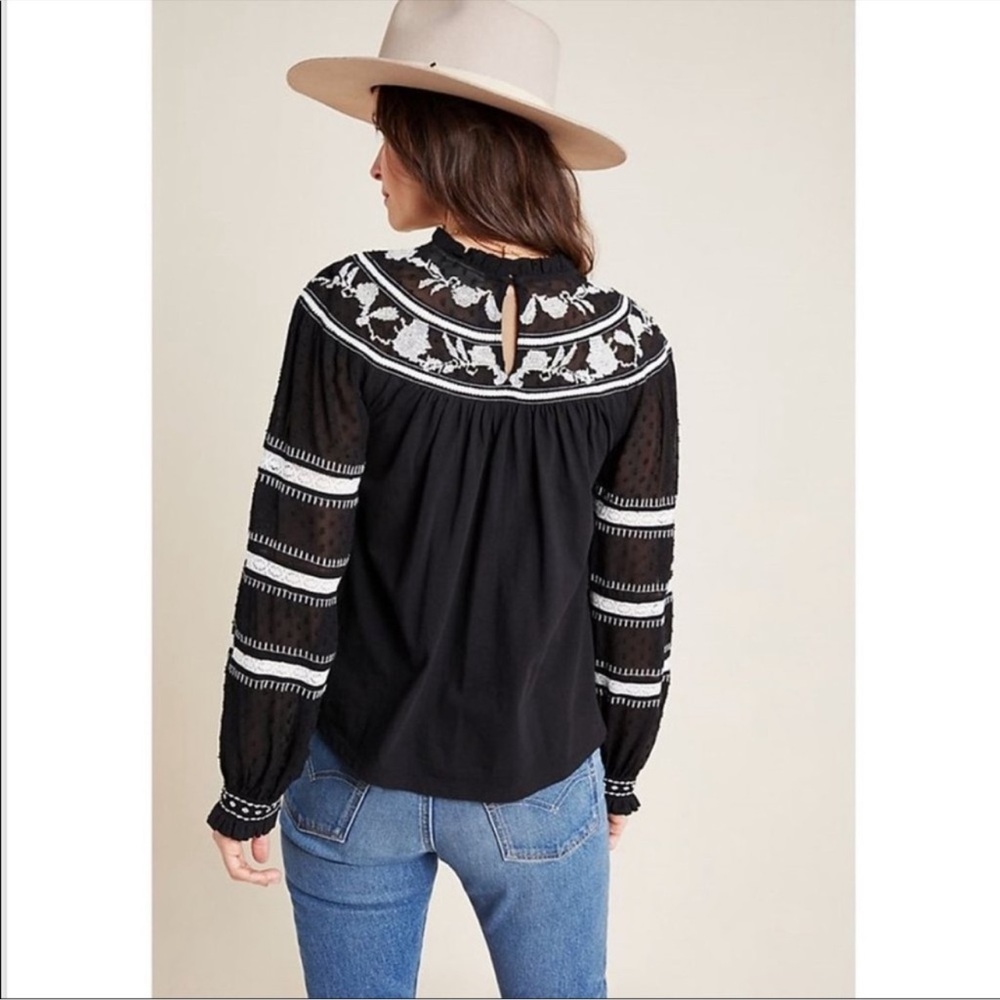Maeve By Anthropologie Embroidered Lace Boho Peasant Top Sz Small - Picture 3 of 16